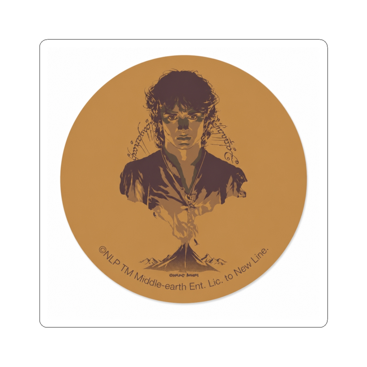 FRODO™ MOUNT DOOM™ Tengwar Inscription Graphic Classic Round Sticker | Inscryption