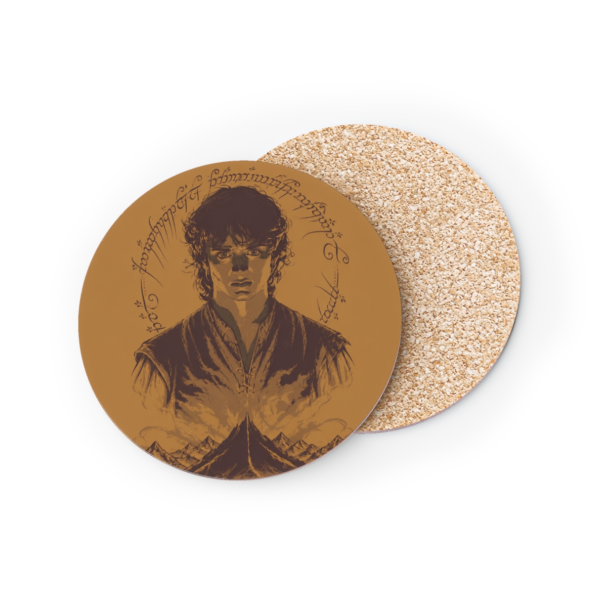 FRODO™ MOUNT DOOM™ Tengwar Inscription Graphic Square Paper Coaster | Inscryption